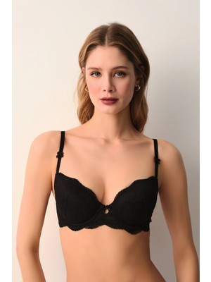 Suwen Black Vivienne Lace Half Padded Underwire Bra