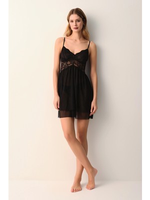Suwen Black Vivienne Lace Short Nightgown