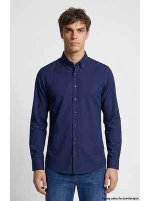 Network Slim Fit Navy Non-Iron Oxford Shirt