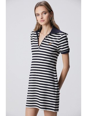 Network Navy White Striped Knitted Dress