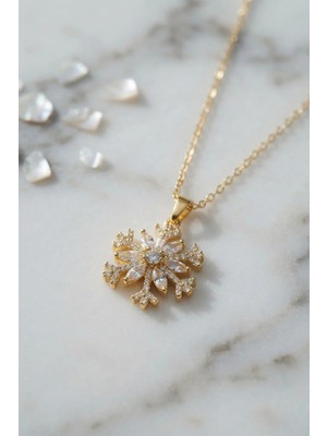 Inure Jewelry 316L Çelik Zincir Gold Renk Kar Tanesi Model Kadın Kolye