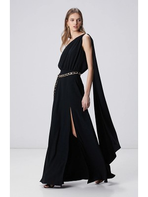 Network Black Evening Dress With Belt Accessory