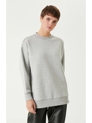 Network Grey Melange Eyelet Detail Sweatshirt