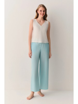 Suwen Green Striped Minty Tank Top And Pants Pajama Set
