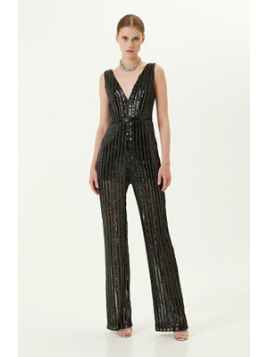 Network Black Sequined Evening Jumpsuit