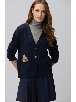 Network Navy Wool Cashmere Blend Squirrel Motif Cardigan