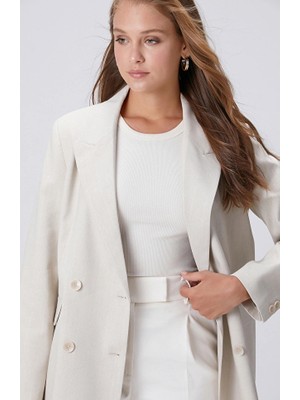 Network Striped Shimmer Linen Blend Double-Breasted Jacket