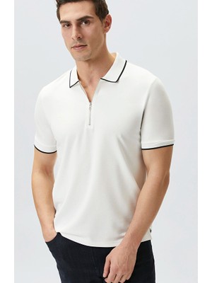 Network Off-White Polo Collar Pique Pattern T-Shirt
