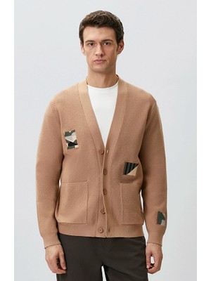 Network Camel Patch-Detailed Knit Cardigan