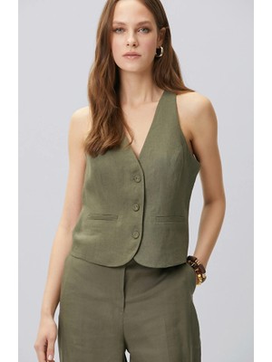 Network Khaki Linen Vest