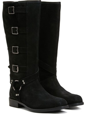 Divarese Dıvarese Black Women's Suede Leather Cowboy Western Boots