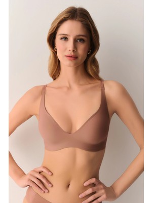 Suwen Nude Invisible Laser Cut No-Show Wireless Plunge Bra