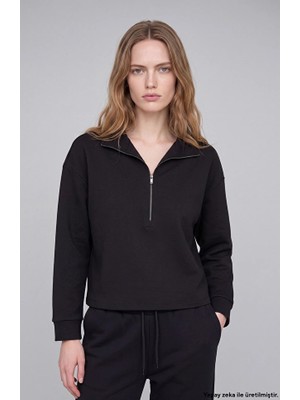 Network Black Zipper Detailed Sweatshirt