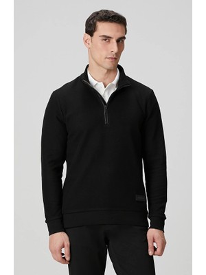 Network Black Stand Collar Zippered Sweatshirt