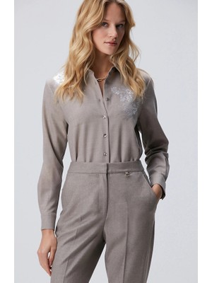 Network Beige Sequined Wool Blend Shirt