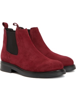 Divarese Dıvarese Burgundy Women's Chelsea Suede Leather Boots