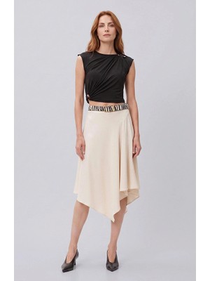 Network Champagne Asymmetric Midi Skirt