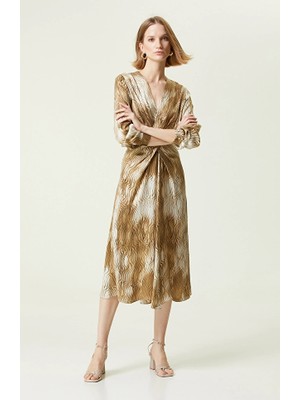 Network Beige V-Neck Long Dress
