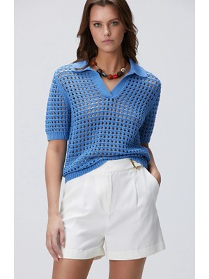 Network Blue Openwork Knit Sweater