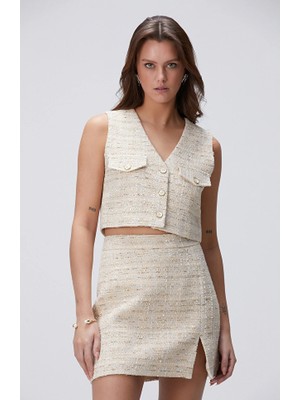 Network Limited Light Beige Tweed Patterned Vest