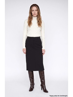 Network Black Slit Midi Knit Skirt