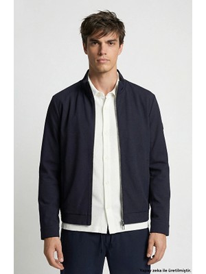 Network Navy Waffle Patterned Stand Collar Jacket