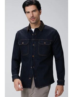 Network Navy Velvet Collar Denim Shirt
