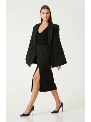 Network Black Wool Midi Skirt