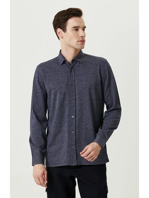 Network Knit Classic Collar Indigo Shirt