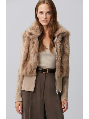 Network Mink Knit Coat With Faux Fur Sleeves