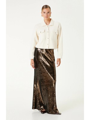 Network Brown Sequined Maxi Skirt