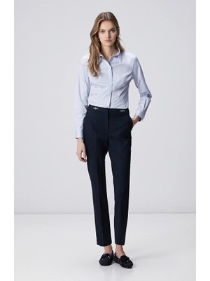 Network Navy Basic Pants With Metal Waist Accessory