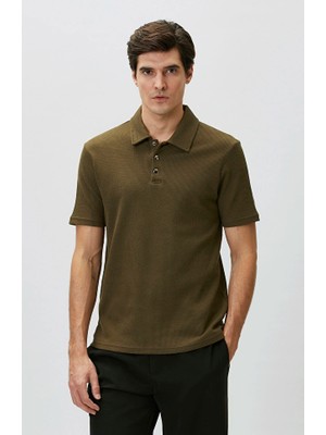 Network Slim Fit Khaki Polo Collar Waffle T-Shirt