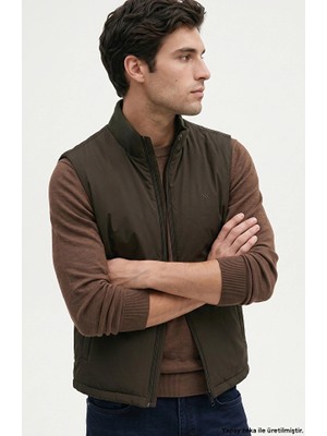 Network Khaki Stand Collar Pocket Detail Casual Vest