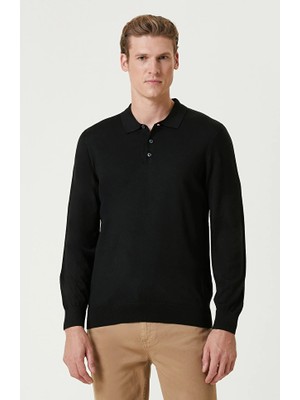 Network Black Polo Collar Wool Blend Knit Sweater
