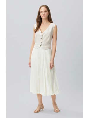 Network Beige Melange Linen Blend Midi Dress