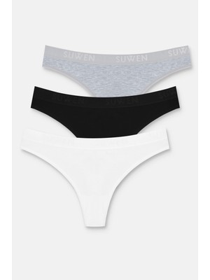 Suwen Black / Grey / White 3-Pack Cotton Elastic Regular Waist String Panties
