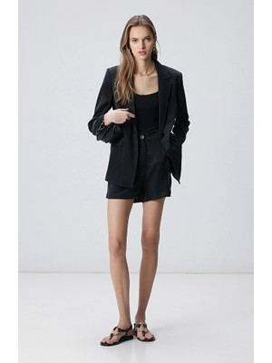 Network Black Pleat Detail Cupro Shorts