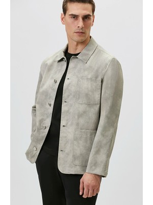 Network Beige Shirt Collar Patterned Jacket