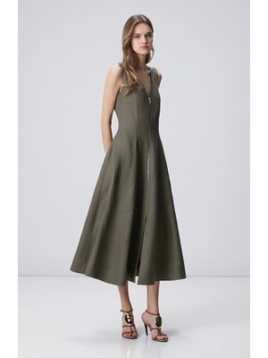 Network Khaki Linen Midi Dress