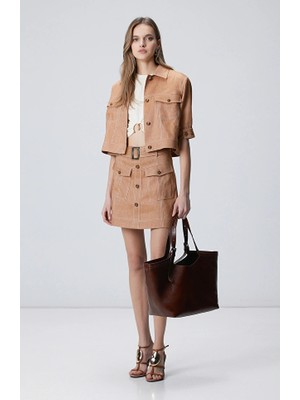 Network Tobacco Linen Blend Skirt