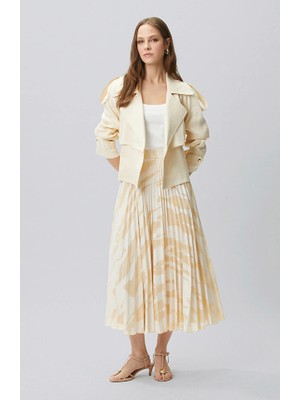 Network Beige Patterned Pleated Skirt