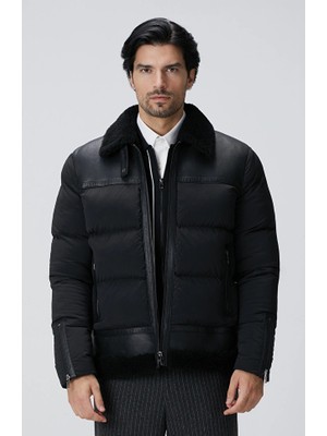 Network Black Leather Detail Jacket With Fur