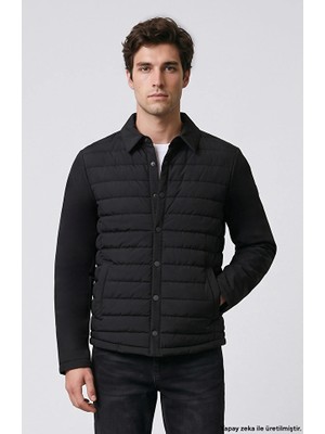 Network Black Quilted Shirt Collar Jacket