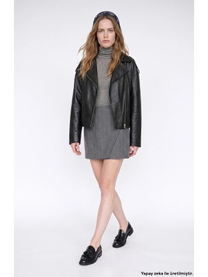 Network Grey Wide Striped Double-Breasted Mini Skirt