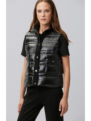 Network Black Knit-Trimmed Puffer Vest