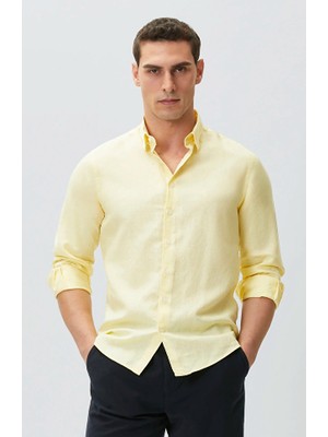 Network Slim Fit Yellow Linen Shirt