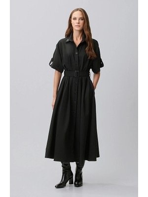 Network Black Midi Wool Dress