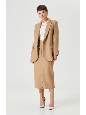 Network Camel Wool Blend Midi Skirt