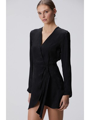 Network Black Jacquard Patterned Mini Dress